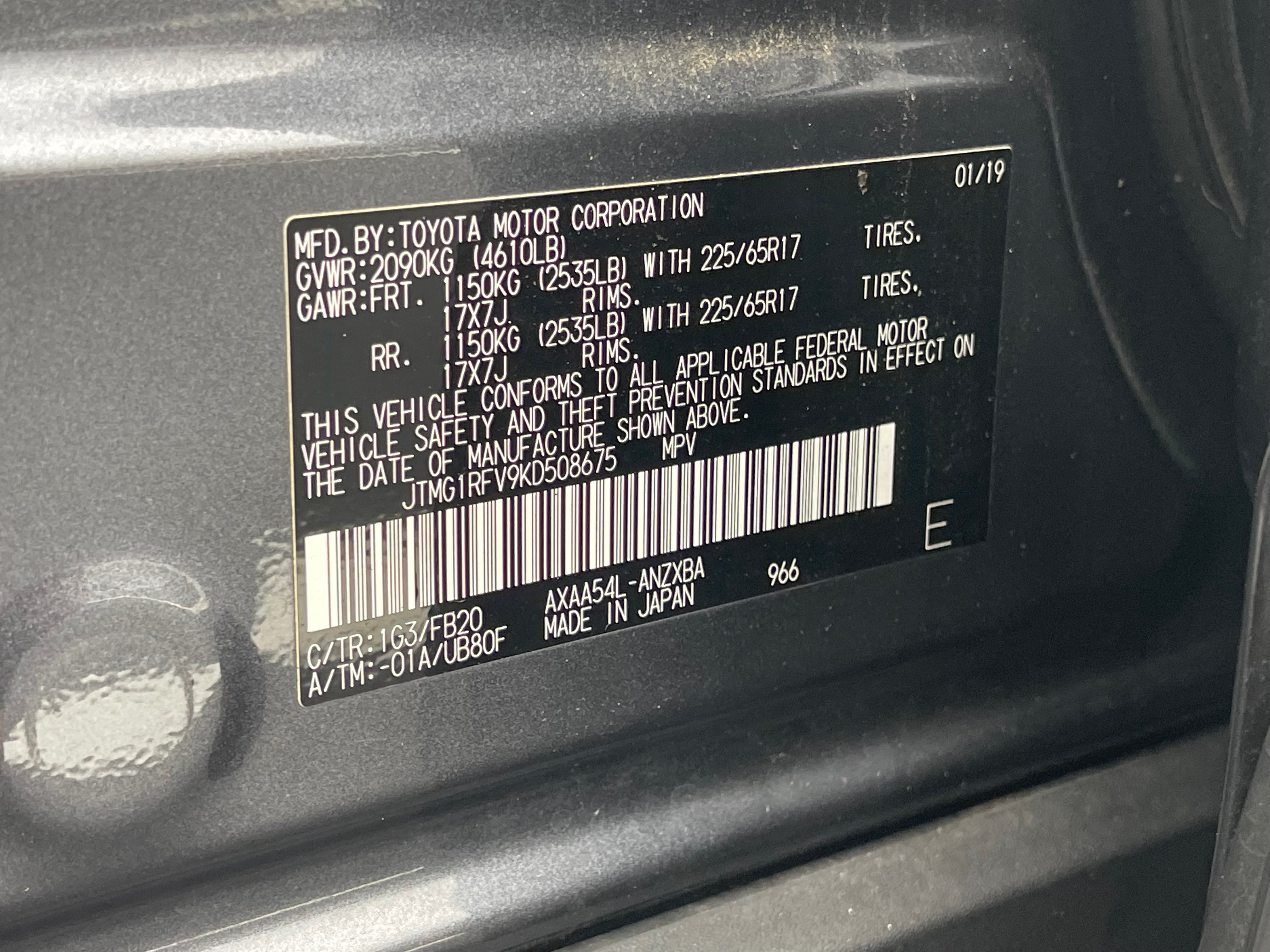 2019 Toyota RAV4 LE AWD (Natl)