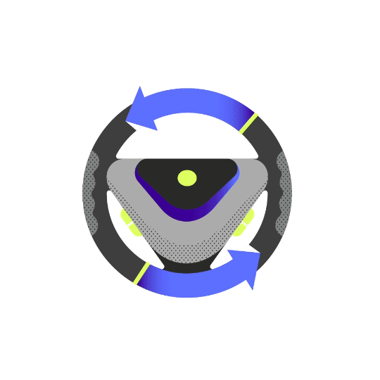 Steering Wheel and Circular Arrows Graphic